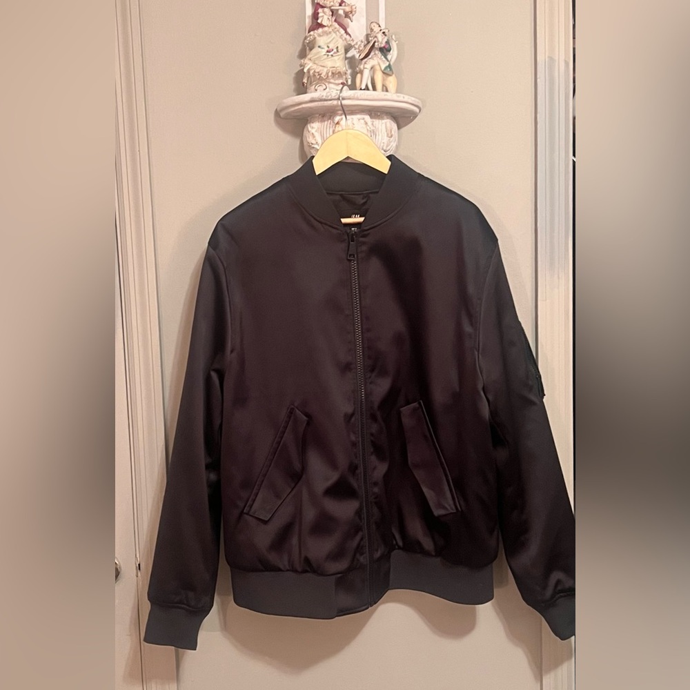 Black Satin Bomber Jacket